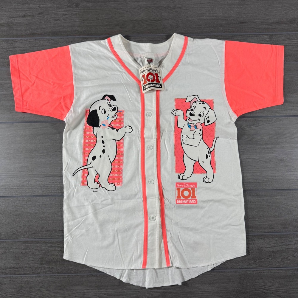 Vintage Disney 101 Dalmatians Baseball Jersey Neon Pink White Sun Sportswear M